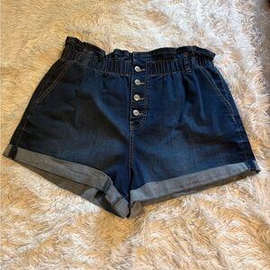 No Boundaries Dark Blue Rolled Hem Button-Front Jean Shorts